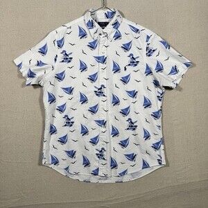 Polo Ralph Lauren Polo Bear Oxford Shirt Sailboat Print Blue White Classic Fit L